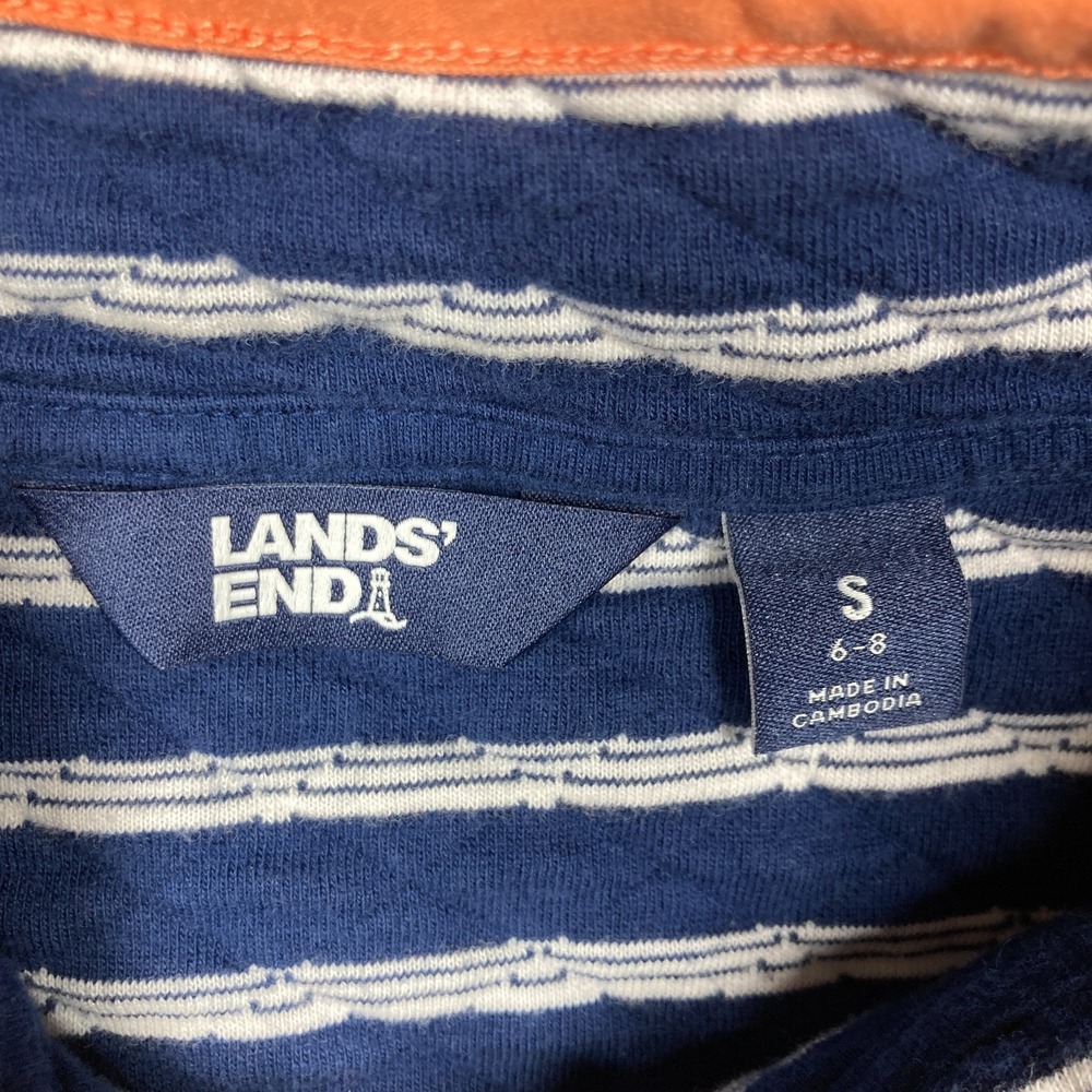 Lands' End Sweatshirt Women's Small Blue Stripe Nautical Long Sleeve Quilted - Picture 3 of 12